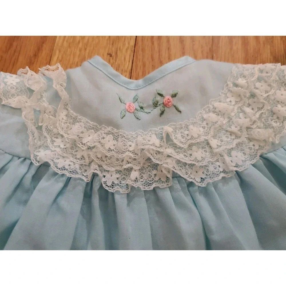 Vintage Baby Girl Dress 1-12 Months Blue Lace Trim